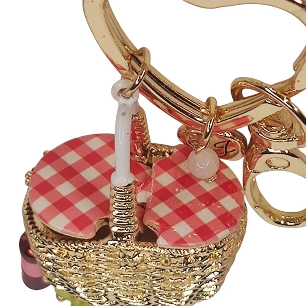 Betsey Johnson Picnic Basket Bag Charm Keychain Grapes & Wine Bottle